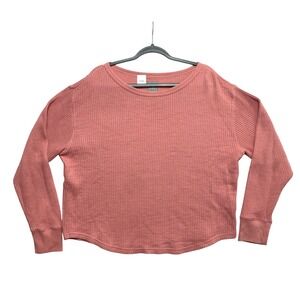 GAP Sweats Womens Large Pink  Long Sleeve Waffle Knit ThermalCrewneck Top